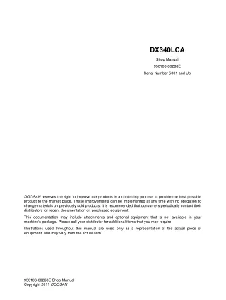 Daewoo Doosan DX340LCA Excavator Service Repair Manual Instant Download (Serial Number 5001 and Up)