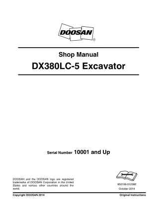 Daewoo Doosan DX380LC-5 Excavator Service Repair Manual Instant Download (Serial Number 10001 and Up)