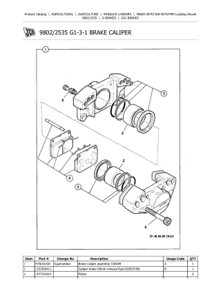 JCB 408ZX Loading Shovel Parts Catalogue Manual (Serial Number 00757100-00757999)