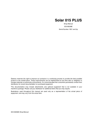 Daewoo Doosan Solar 015 PLUS Excavator Service Repair Manual Instant Download