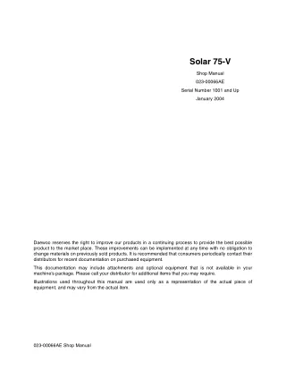 Daewoo Doosan Solar 75-V Excavator Service Repair Manual Instant Download