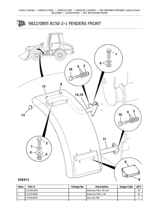 JCB 409 Loading Shovel Parts Catalogue Manual (Serial Number 02092869-02093869)