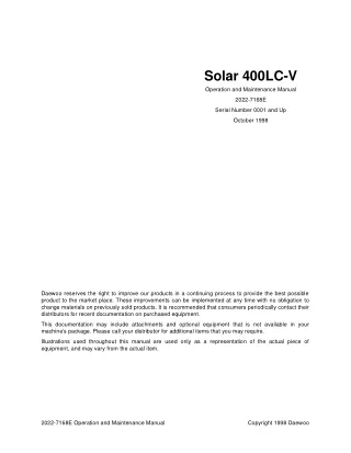 Daewoo Doosan Solar 400LC-V Excavator Operator Manual Instant Download