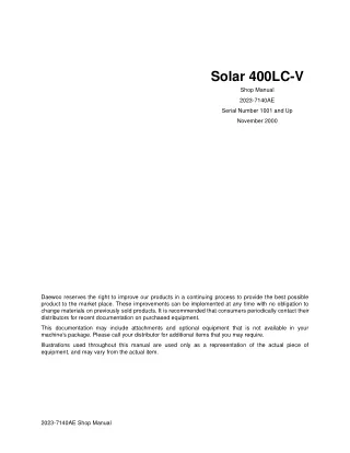 Daewoo Doosan Solar 400LC-V Excavator Service Repair Manual Instant Download