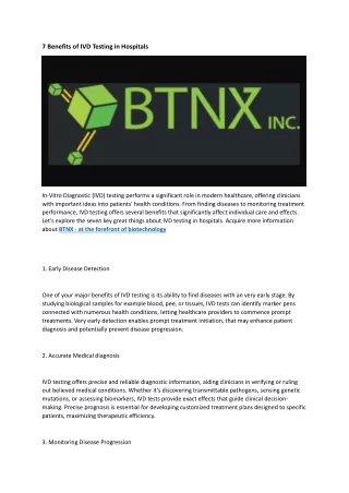 BTNX innovative biotechnology company