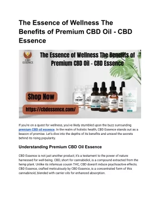 The Essence of Wellness The Benefits of Premium CBD Oil - CBD Essence