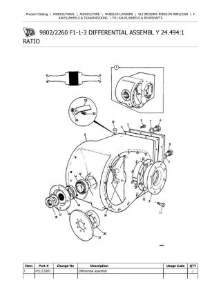 JCB 412 Wheeled Loader Parts Catalogue Manual (Serial Number 00523001-00526176)