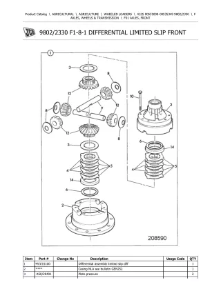 JCB 412S Wheeled Loader Parts Catalogue Manual (Serial Number 00535000-00535349)
