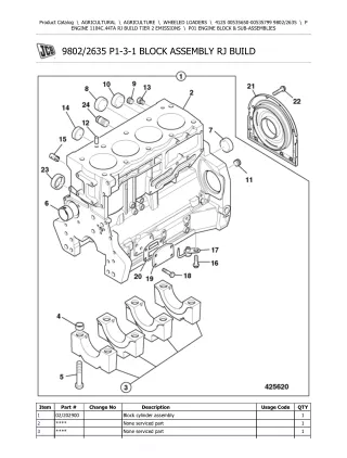 JCB 412S Wheeled Loader Parts Catalogue Manual (Serial Number 00535650-00535799)