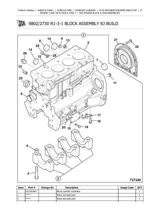 JCB 412S Wheeled Loader Parts Catalogue Manual (Serial Number 00535800-00536999)