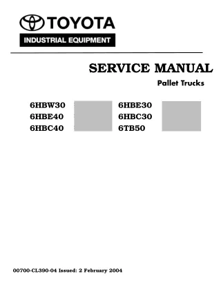 Toyota 6HBE30 Pallet Truck Service Repair Manual SN27000 and up