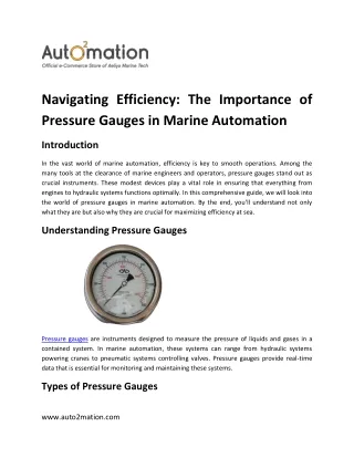 Navigating Efficiency The Importance of Pressure Gauges in Marine Automation