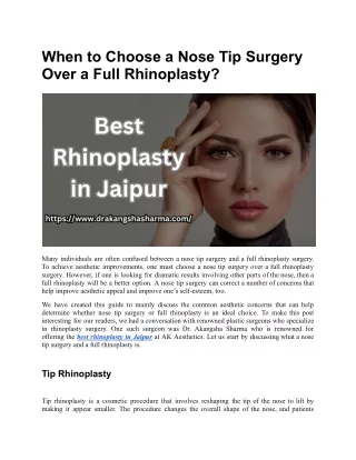 Best Rhinoplasty in Jaipur