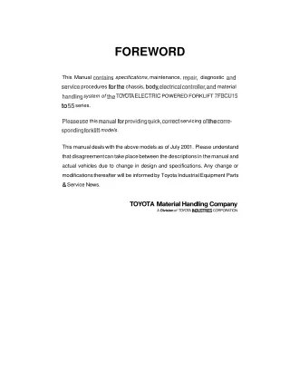 Toyota 7FBCHU25 Forklift Service Repair Manual