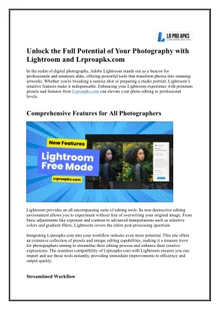 Unlock the Full Potential of Your Photography with Lightroom and Lrproapks.com