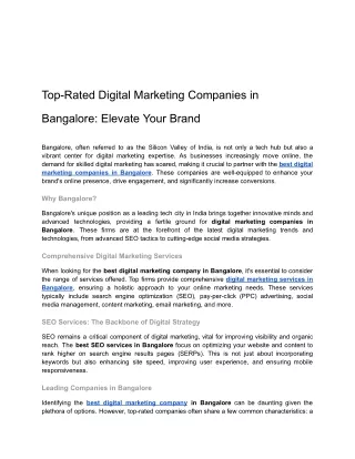 Top-Rated Digital Marketing Companies in Bangalore_ Elevate Your Brand