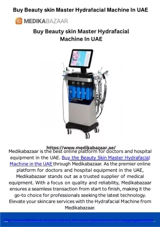 Buy Beauty skin Master Hydrafacial Machine and Medela Swing in UAE