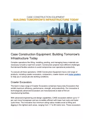 Case Construction Equipment: Building Tomorrow's Infrastructure Today