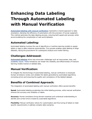 Enhancing Data Labeling Through Automated Labeling with Manual Verification