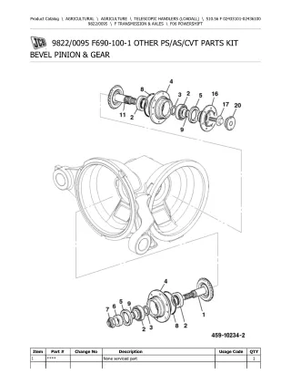 JCB 510.56 F Telescopic Handlers (Loadall) Parts Catalogue Manual (Serial Number 02433101-02436100)