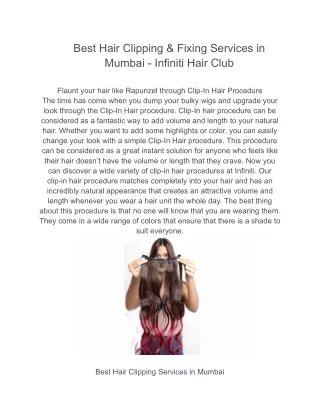 Best Hair Clipping & Fixing Services in Mumbai - Infiniti Hair Club