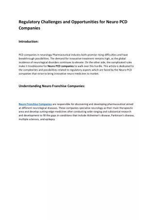 Regulatory Challenges and Opportunities for Neuro PCD Companies