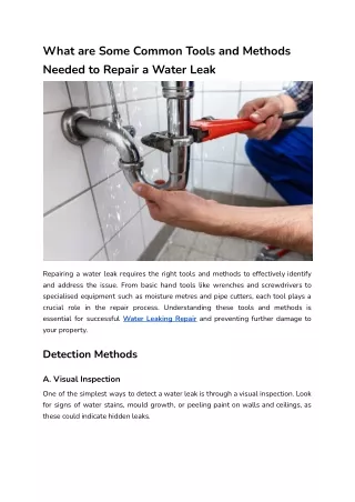 What are Some Common Tools and Methods Needed to Repair a Water Leak