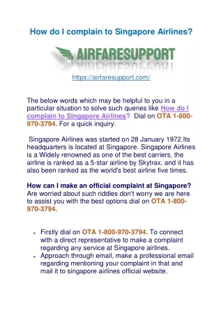 How do I complain to Singapore Airlines