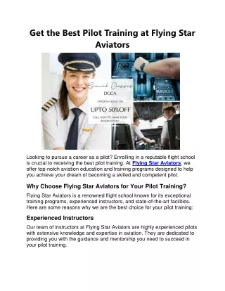 Get the Best Pilot Training at Flying Star Aviators