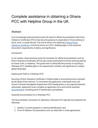 Complete assistance in obtaining a Ghana PCC with Helpline Group in the UK