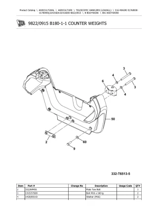 JCB 516-40 Telescopic Handlers (Loadall) Parts Catalogue Manual (Serial Number 01768500-01769999)