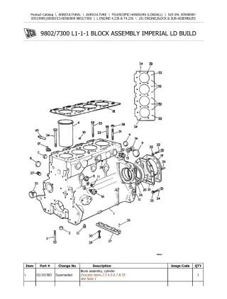 JCB 520-2HL Telescopic Handlers (Loadall) Parts Catalogue Manual (Serial Number 00500000-00519999)