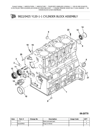 JCB 520-40 4WS Telescopic Handlers (Loadall) Parts Catalogue Manual (Serial Number 01462270-01781749)