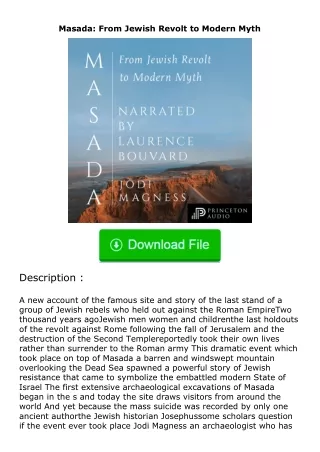 ✔️download⚡️ (pdf) Masada: From Jewish Revolt to Modern Myth