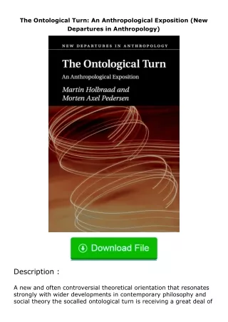 ✔️READ ❤️Online The Ontological Turn: An Anthropological Exposition (New Departures in Anthropology)