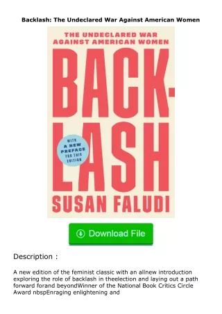 download⚡️ free (✔️pdf✔️) Backlash: The Undeclared War Against American Women