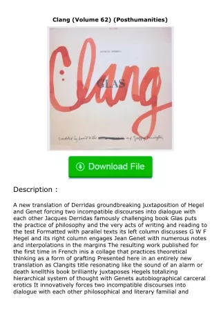 Pdf⚡(read✔online) Clang (Volume 62) (Posthumanities)