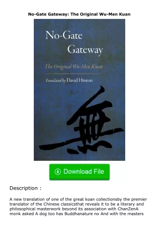 pdf❤(download)⚡ No-Gate Gateway: The Original Wu-Men Kuan