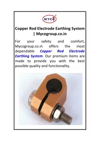 Copper Rod Electrode Earthing System  Mycogroup.co.in