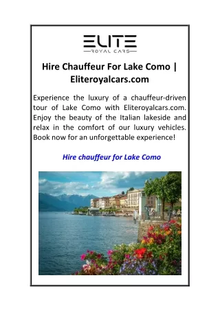 Hire Chauffeur For Lake Como  Eliteroyalcars.com
