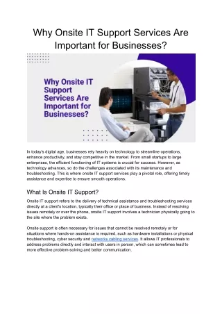 Why Onsite IT Support Services Are Important for Businesses