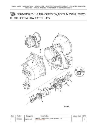 JCB 530 Telescopic Handlers (Loadall) Parts Catalogue Manual (Serial Number 00768740-01016568)