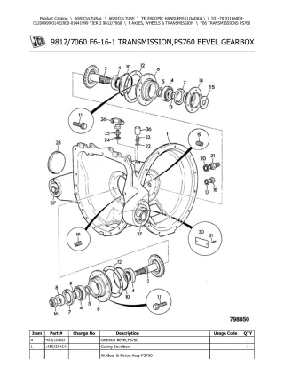 JCB 531-70 TIER 2 Telescopic Handlers (Loadall) Parts Catalogue Manual (Serial Number 01186000-01200999)