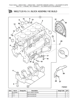 JCB 532 Telescopic Handlers (Loadall) Parts Catalogue Manual (Serial Number 01036593-01166798)