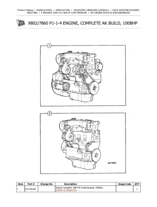 JCB 532LE Telescopic Handlers (Loadall) Parts Catalogue Manual (Serial Number 00767000-01036593)