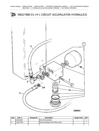 JCB 533-105 Telescopic Handlers (Loadall) Parts Catalogue Manual (Serial Number 00778295-01036554)