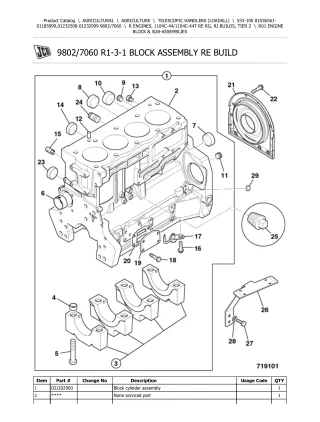 JCB 533-105 Telescopic Handlers (Loadall) Parts Catalogue Manual (Serial Number 01232500-01232999)