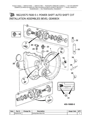 JCB 533-105 Telescopic Handlers (Loadall) Parts Catalogue Manual (Serial Number 02144565-02149565)