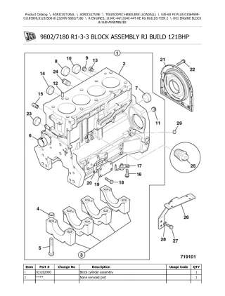 JCB 535-60 FS PLUS Telescopic Handlers (Loadall) Parts Catalogue Manual (Serial Number 01064599-01185999)