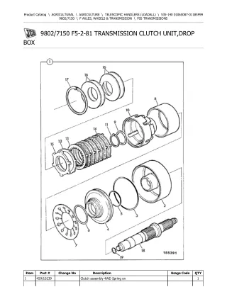 JCB 535-140 Telescopic Handlers (Loadall) Parts Catalogue Manual (Serial Number 01065087-01185999)